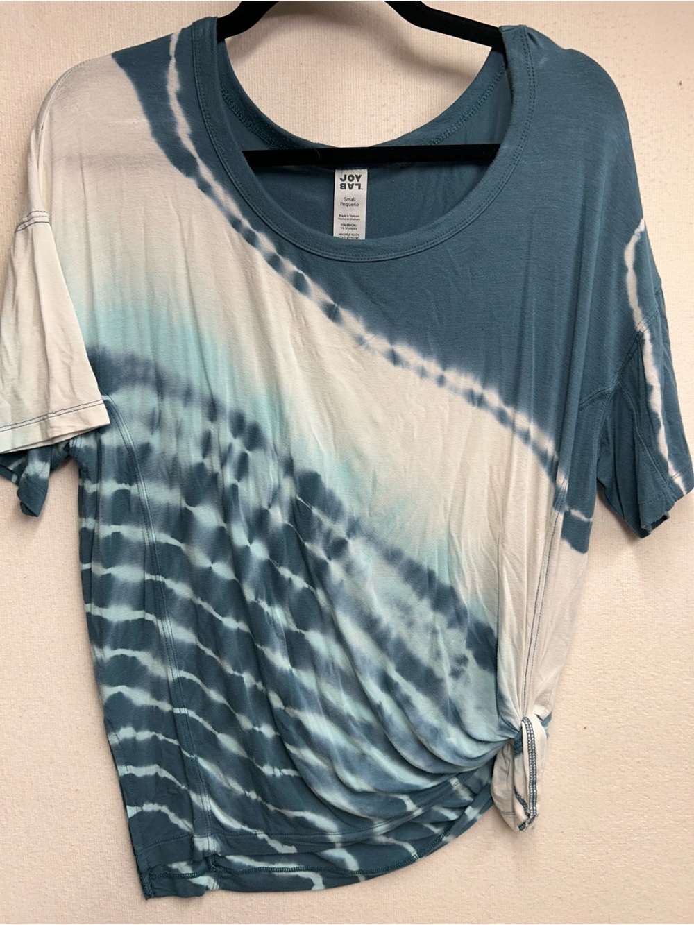 JoyLab Teal and White Tie-Dye Side-Knot Short Sleeve Tee